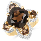 14K Yellow Gold Plated 5.92 Carat Genuine Smoky Quartz .925 Sterling Silver Ring