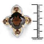 14K Yellow Gold Plated 5.92 Carat Genuine Smoky Quartz .925 Sterling Silver Ring