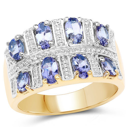 Anillo de plata esterlina .925 con tanzanita genuina de 1,68 quilates bañada en oro amarillo de 14 quilates