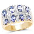 Anillo de plata esterlina .925 con tanzanita genuina de 1,68 quilates bañada en oro amarillo de 14 quilates