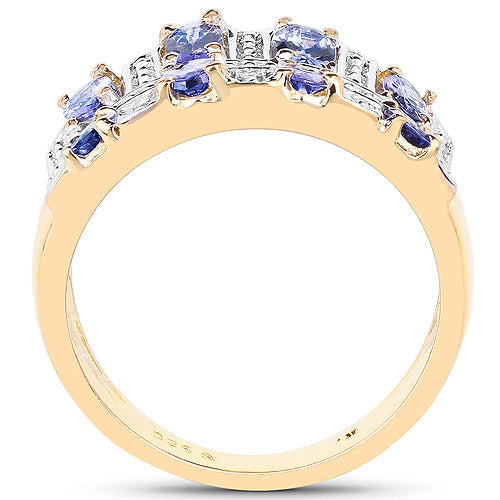 Anillo de plata esterlina .925 con tanzanita genuina de 1,68 quilates bañada en oro amarillo de 14 quilates