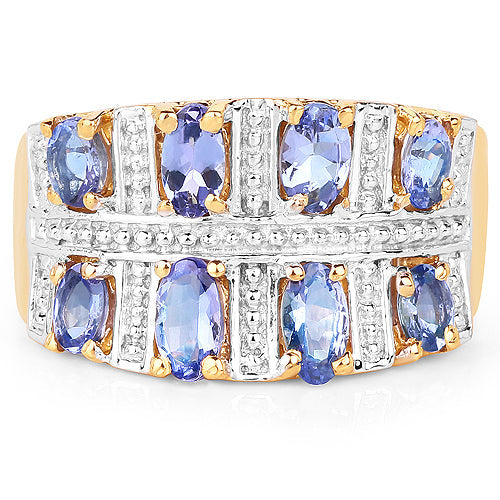 Anillo de plata esterlina .925 con tanzanita genuina de 1,68 quilates bañada en oro amarillo de 14 quilates