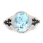 14K Yellow Gold Plated 5.80 Carat Genuine Blue Topaz & Blue Sapphire .925 Sterling Silver Ring