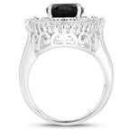 8.12 Carat Genuine Smoky Quartz and White Topaz .925 Sterling Silver Ring
