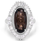 8.12 Carat Genuine Smoky Quartz and White Topaz .925 Sterling Silver Ring