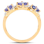 14K Yellow Gold Plated 1.20 Carat Genuine Tanzanite and White Topaz .925 Sterling Silver Ring