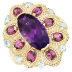 6.80 Carat Genuine Amethyst, Rhodolite, and Blue Topaz .925 Sterling Silver Ring