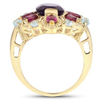 6.80 Carat Genuine Amethyst, Rhodolite, and Blue Topaz .925 Sterling Silver Ring