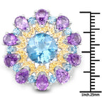 8.86 Carat Genuine London Blue Topaz and Amethyst .925 Sterling Silver Ring