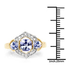 14K Yellow Gold Plated 1.58 Carat Genuine Tanzanite and White Topaz .925 Sterling Silver Ring
