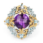 Two Tone Plated 4.45 Carat Genuine Amethyst & Blue Topaz .925 Sterling Silver Ring