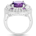 5.58 Carat Genuine Amethyst and White Topaz .925 Sterling Silver Ring