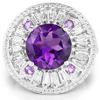 5.58 Carat Genuine Amethyst and White Topaz .925 Sterling Silver Ring