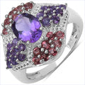 2.24 Carat Genuine Amethyst and Rhodolite .925 Sterling Silver Ring