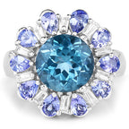 6.19 Carat Genuine London Blue Topaz, Tanzanite & White Topaz .925 Sterling Silver Ring