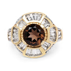 14K Yellow Gold Plated 4.18 Carat Genuine Smoky Quartz & White Topaz .925 Sterling Silver Ring