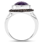5.35 Carat Genuine Amethyst and Black Spinel .925 Sterling Silver Ring