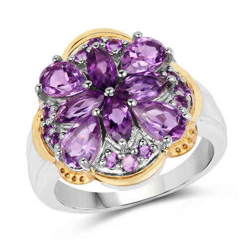 Two-Tone Plated 2.66 Carat Genuine Amethyst .925 Sterling Silver Ring