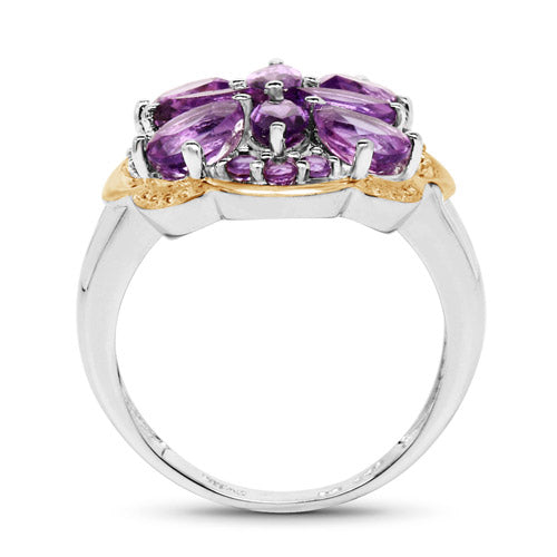Two-Tone Plated 2.66 Carat Genuine Amethyst .925 Sterling Silver Ring