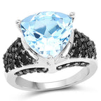 5.49 Carat Genuine Blue Topaz and Black Spinel .925 Sterling Silver Ring