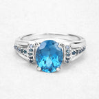 2.72 Carat Genuine London Blue Topaz and Blue Diamond .925 Sterling Silver Ring