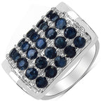 3.51 Carat Genuine Blue Sapphire & White Diamond .925 Sterling Silver Ring