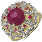 Anillo de plata de ley .925 con baño de oro amarillo de 14 quilates, con zafiro rosa, rubí y diamante blanco de 5.56 quilates
