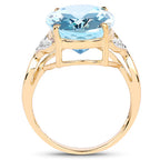 14K Yellow Gold Plated 11.32 Carat Genuine Blue Topaz and White Topaz .925 Sterling Silver Ring