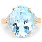 14K Yellow Gold Plated 11.32 Carat Genuine Blue Topaz and White Topaz .925 Sterling Silver Ring