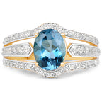 14K Yellow Gold Plated 2.30 Carat Genuine London Blue Topaz and White Topaz .925 Sterling Silver Ring