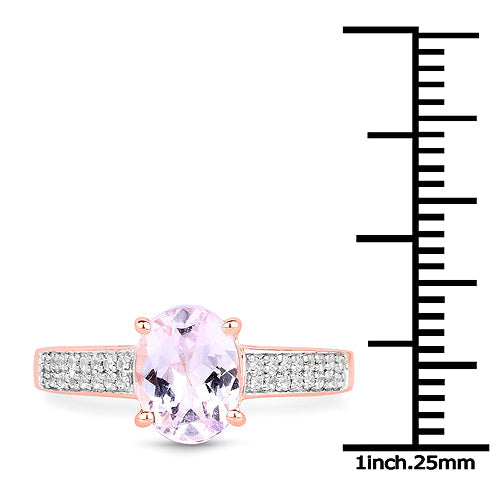 Anillo de plata de ley 925 con kunzita genuina de 2,91 quilates y circonitas blancas, chapado en oro rosa de 14 quilates.
