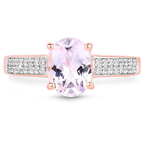 Anillo de plata de ley 925 con kunzita genuina de 2,91 quilates y circonitas blancas, chapado en oro rosa de 14 quilates.