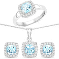 4.62 Carat Genuine Blue Topaz and White Topaz .925 Sterling Silver 3 Piece Jewelry Set (Ring, Earrings, and Pendant with Chain)