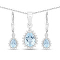 2.00 Carat Genuine Blue Topaz and White Topaz .925 Sterling Silver Jewelry Set