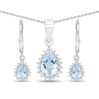 2.00 Carat Genuine Blue Topaz and White Topaz .925 Sterling Silver Jewelry Set
