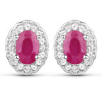 2.46 Carat Genuine Ruby and White Topaz .925 Sterling Silver 3 Piece Jewelry Set (Ring, Earrings, and Pendant w/ Chain)